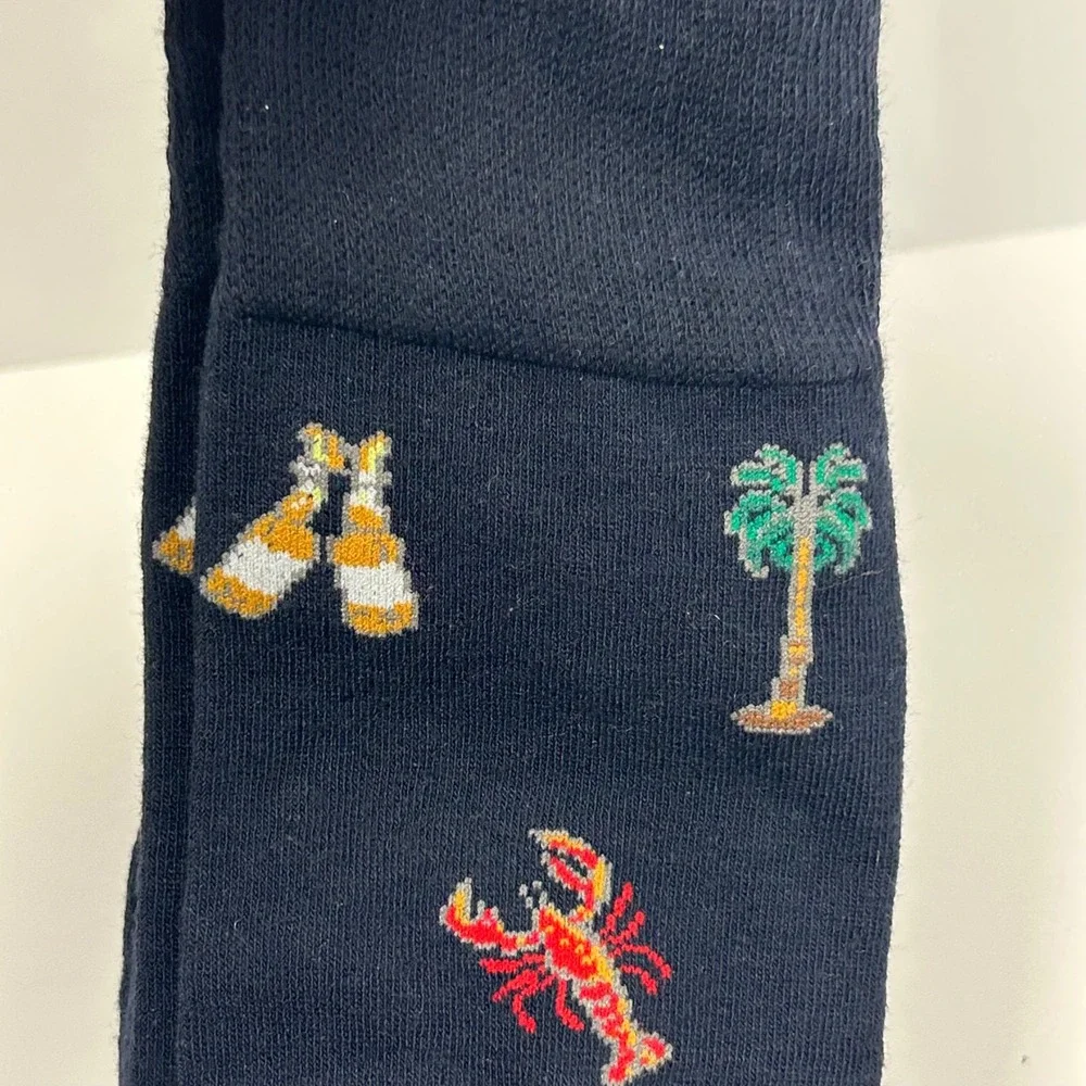 Tommy Bahama Mens 6 Pairs Casual Crew Socks One Size Lobster Palm Tree Navy Gray